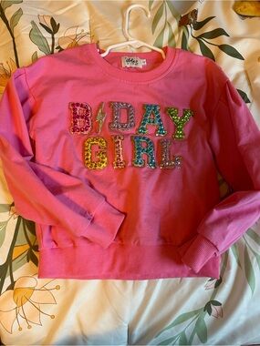 Lola + The Boys Pink Sequin BDAY GIRL Sweatshirt